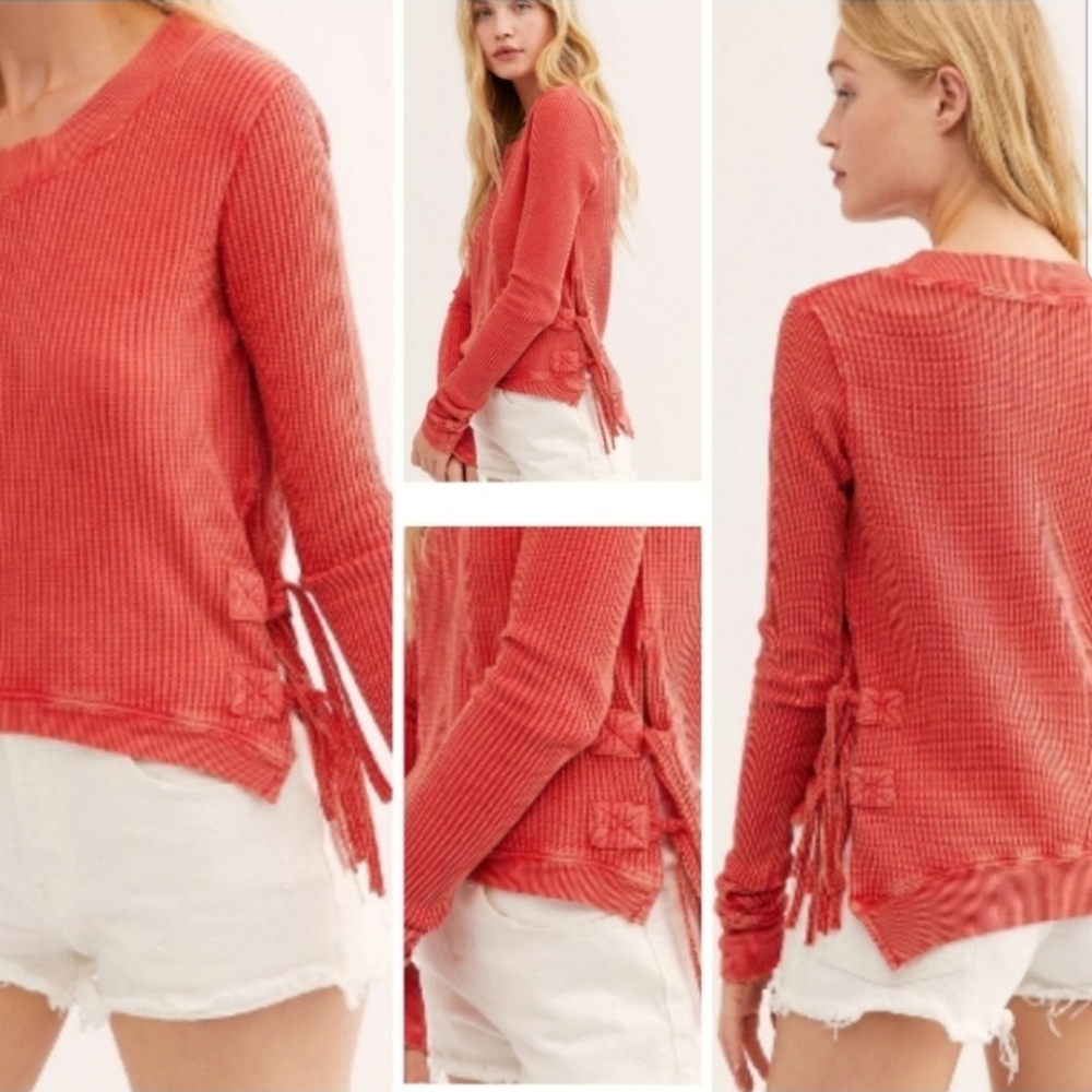 Free People FP One Cropped Interlaken Thermal Long Sleeve Boho Top
